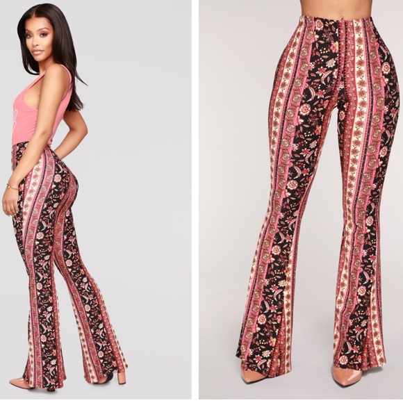 high rise printed flare pants